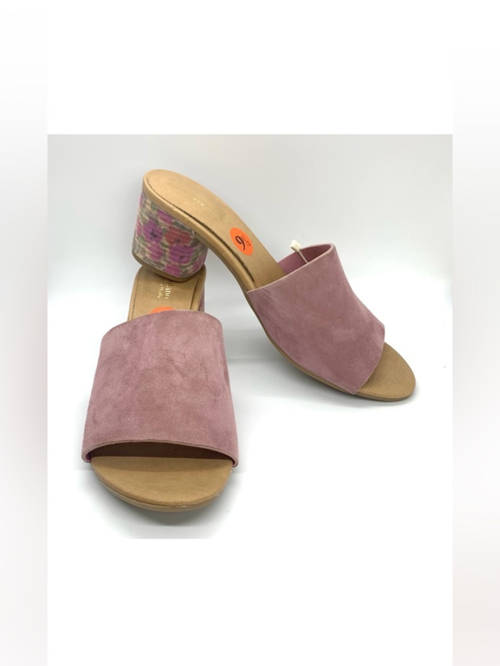 Sophia Milano Y2K Floral Suede Heeled Mule Sandals
